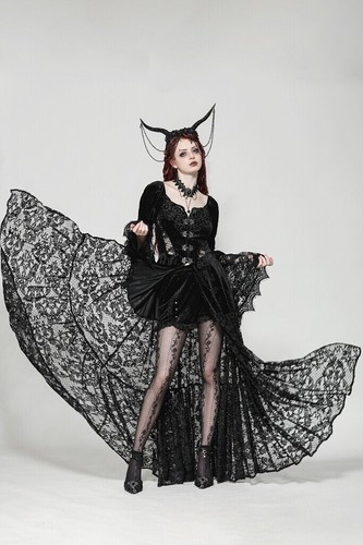 Dark In Love Women Black Vintage Coat Gothic Embossed Velvet Lace Long Outwear - Picture 12 of 20