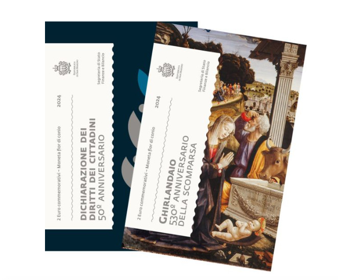 SAN MARINO 2024 LES DEUX PIÈCES DE 2 EUROS Droits civils + Ghirlandaio