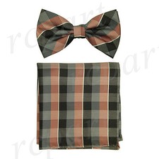 New Men's micro fiber Pre-tied Bow tie  hankie mauve pink gray checkers formal