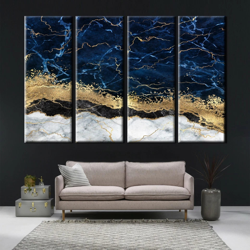 Blue Gold Marble Canvas , Luxury Wall Art, Abstract Wall Decor, Navy Blue Canvas - Image 3 of 4