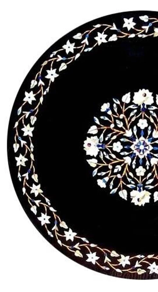 25" Black Marble Center Table Top Mother of Pearl Art Patio Home Decor - Image 3 of 4