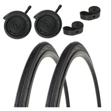 2-PACK Kenda K35 Classic Road Tires 27x1-1/4 BLACK Rim Strips Tubes Schrader