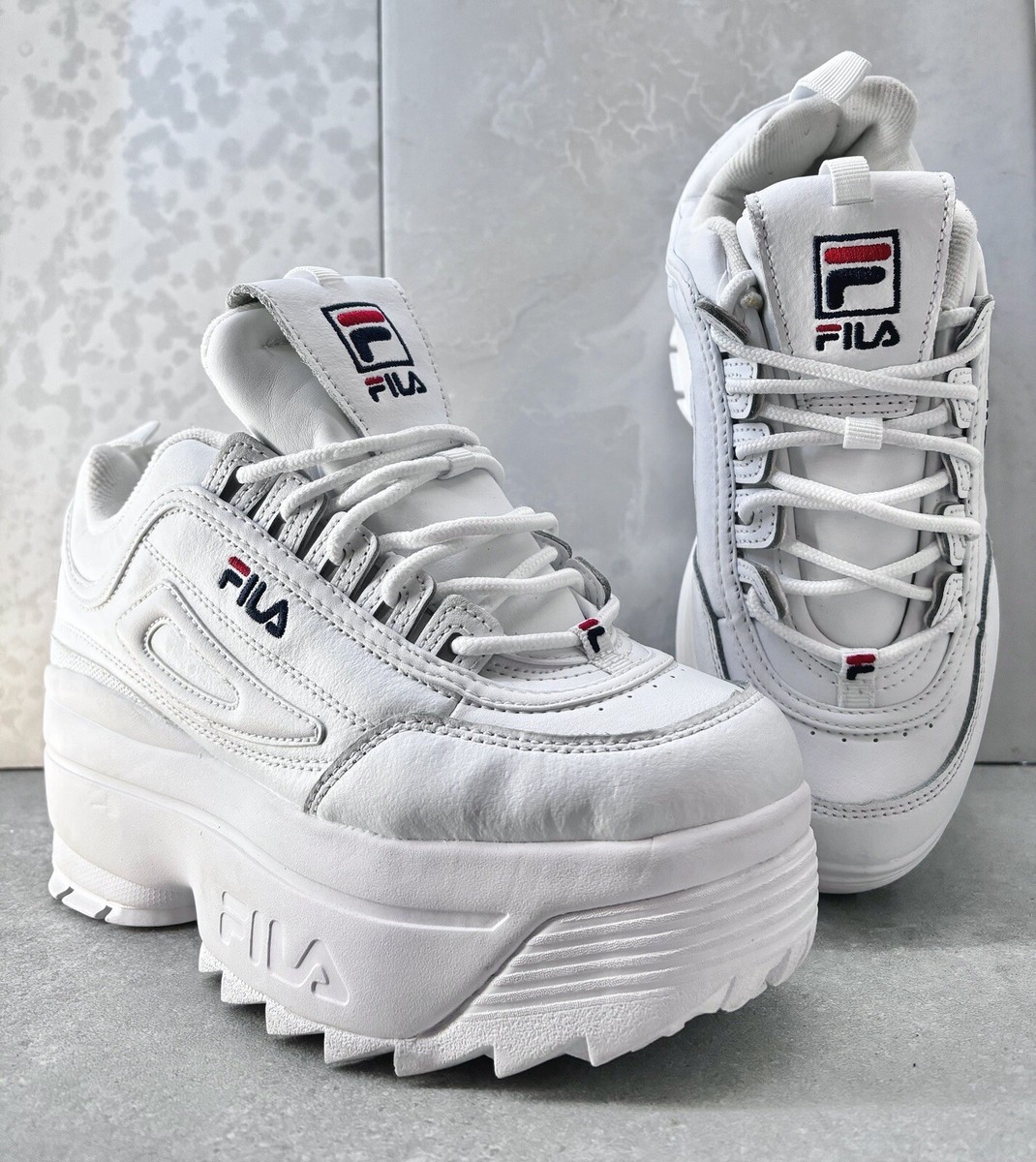 Fila Women Disruptor II High Platform Trainers White Logo
