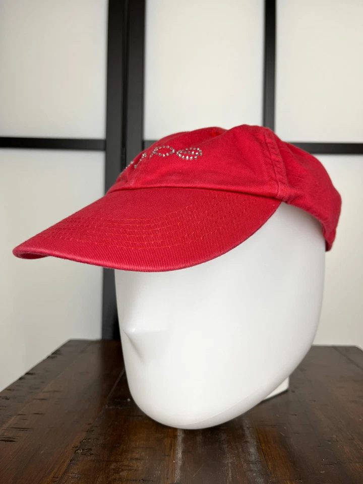 Sombrero Bebe Gorra Correa Trasera Mujer Rojo Ajustable Joya Bling Algodón Sarga A Foto 2 de 4