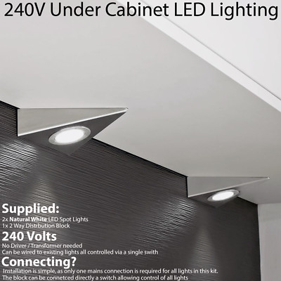 2x LED Dreieck Strahler 240V NATURWEISS Unterschrank Küchenleuchte Set