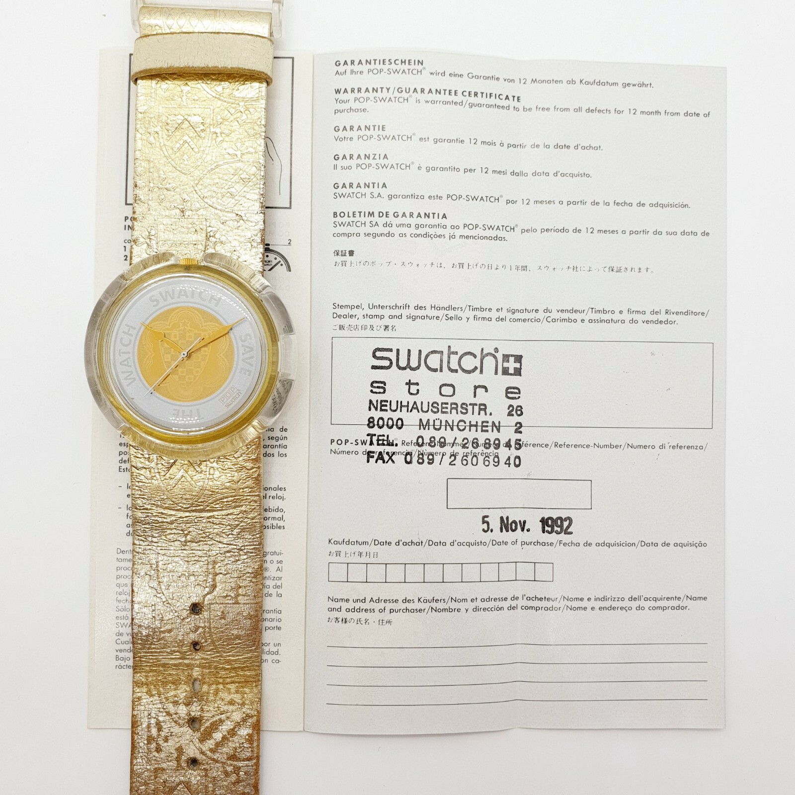 and Tone Swatch Watch Gold 1991 1992 Swiss Papers with 90s Pop Made Rare Box - vintagewatches.pk