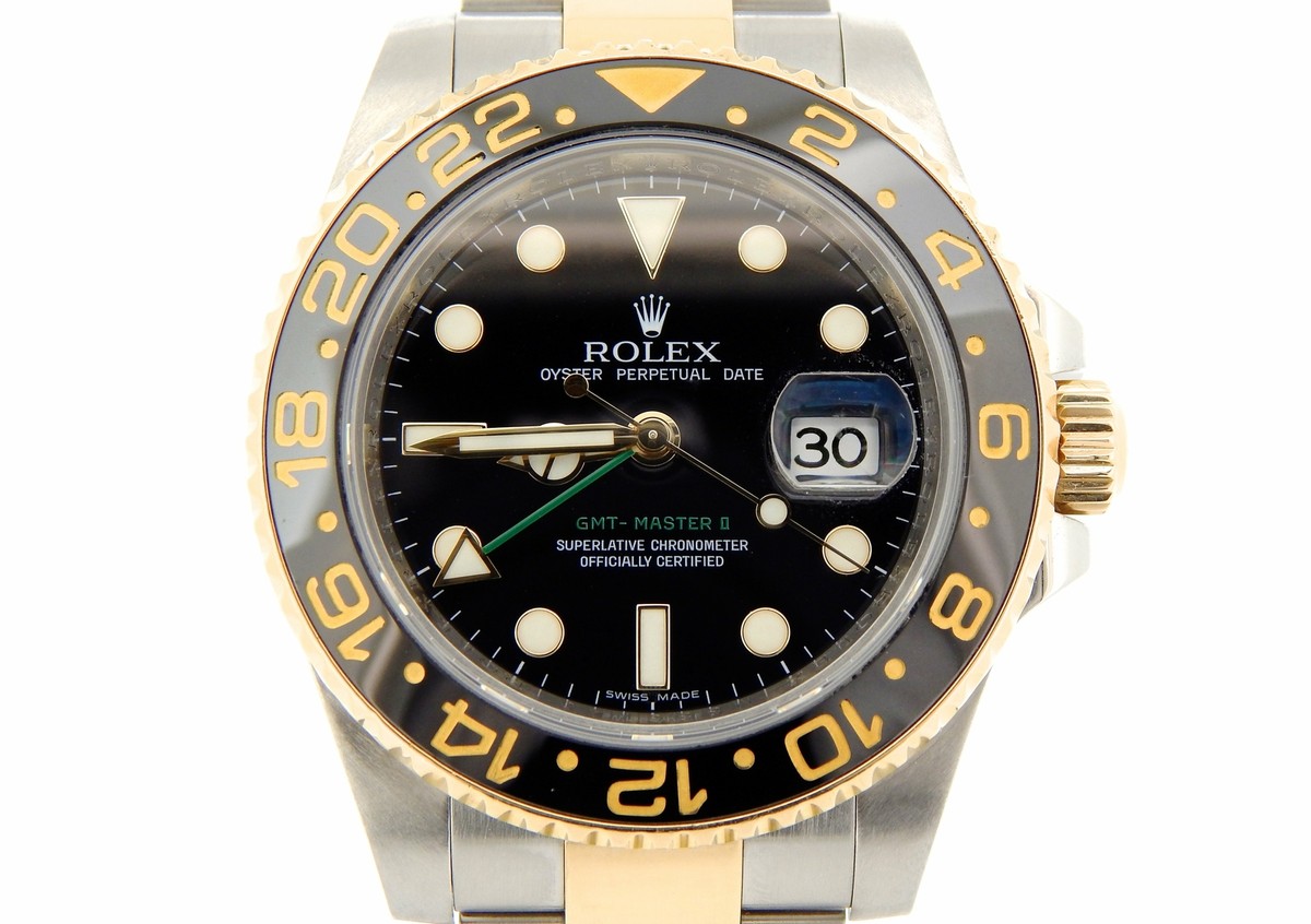 Rolex GMT-Master II Stainless Steel 18K Yellow Gold Watch Black