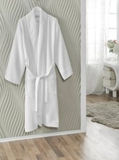 Luxury Turkish Cotton White Waffle Terry Bathrobe Soft Plush Medium 
