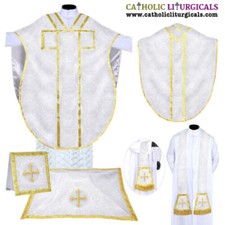White Chasuble. St.Philip Neri Style vestment Stole  mass set 5 pc,Vestment NEW
