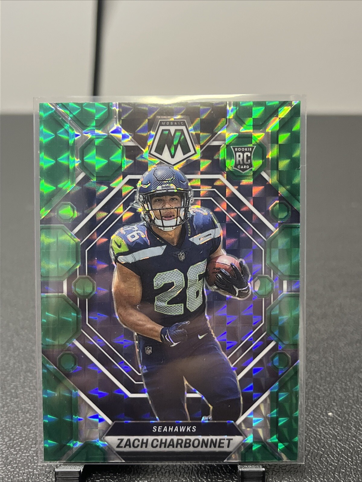 2023 Panini Mosaic - Rookies Green Mosaic Prizm #379 Zach Charbonnet (RC)