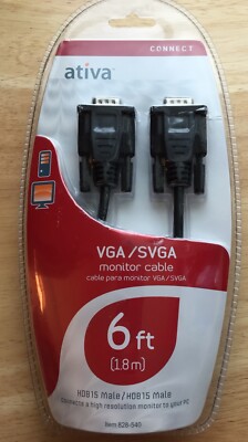 Ativa VGA/SVGA Monitor Cable 6 Feet HDB 15 Male/ HDB Male | eBay