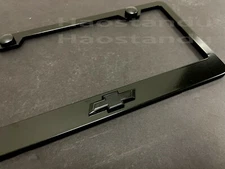 1x (Black) Bowtie LOGO 3D Emblem BLACK Stainless License Plate Frame Tag Holder