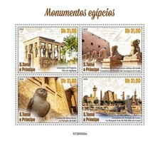 MONUMENTS OF EGYPT / Egyptian Temple Archictecture Stamp Sheet 1 (2020 Sao Tome)