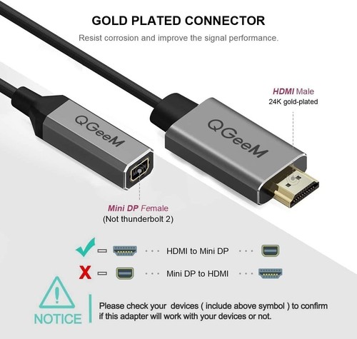 QGeeM HDMI Male to Mini DisplayPort DP Female Adapter Converter for HDMI Devices - Picture 2 of 7