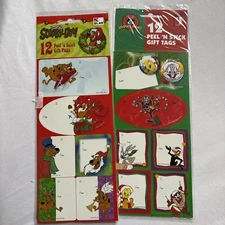 Lot 2 Vintage Paper Magic Kmart "Scooby-Doo & Looney Tunes" XMAS Gift Tags
