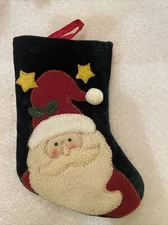 Mini Christmas Stocking Stars Santa Velour & Felt 7”x5” Applique