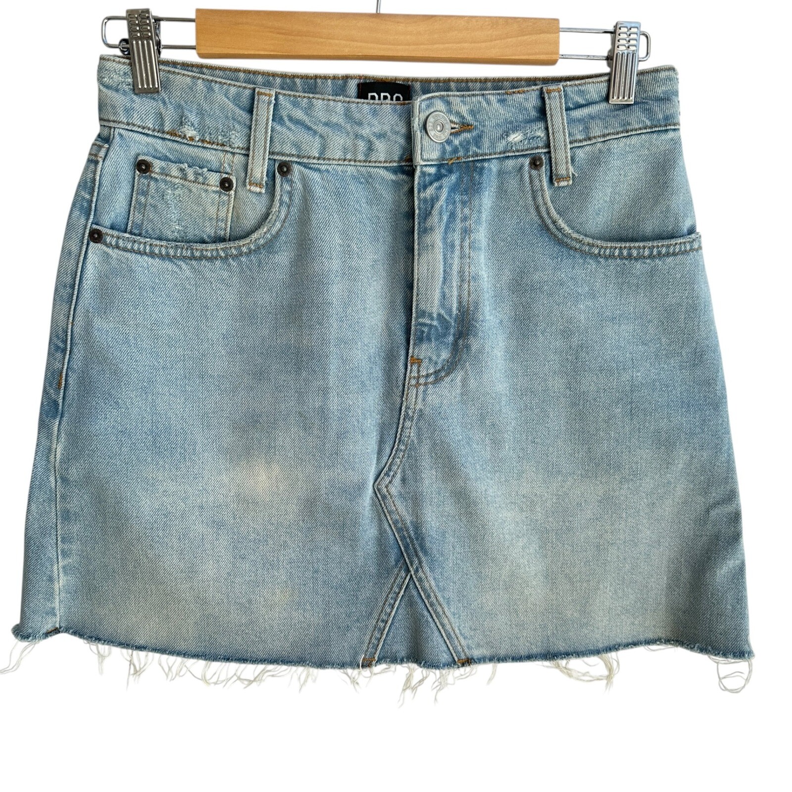 BDG Light Wash Denim Mini Skirt with Frayed Hem - Medium Size Casual Classic