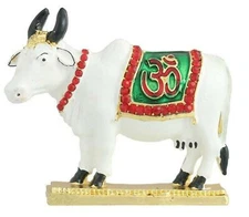 Prosper Kamdhenu Metal Cow Calf White Figurine Decorative Gift Religious Item