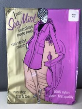 NEW VTG 60'S SEA MIST SEAMLESS MESH THIGH HIGH STOCKING MIST NUDE BEIGE 9.5
