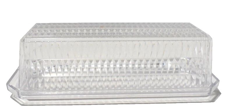 Plato de mantequilla vintage flecha 202 plástico transparente con tapa patrón de diamante geométrico Foto 3 de 4