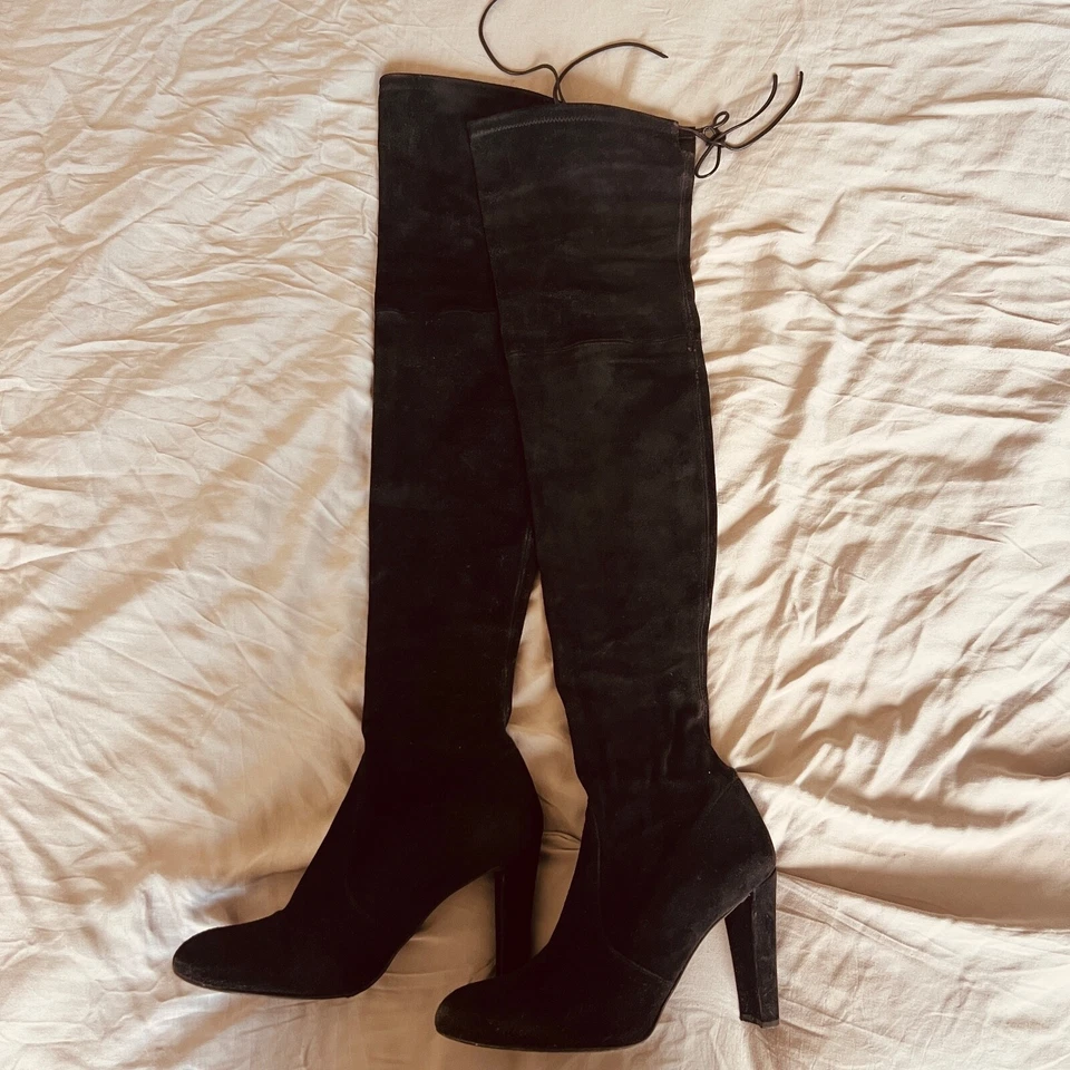 Stuart Weitzman Vidaland_ Boots Black Suede Over The Knee Size 10 100MM Highland - Image 3 of 4