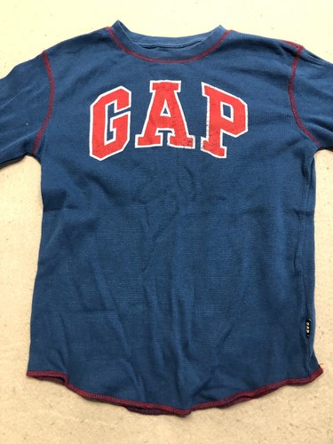 Gap Kids Waffle Knit Shirt Youth Boy's Large Royal Blue Logo Thermal Crew - Picture 2 of 5