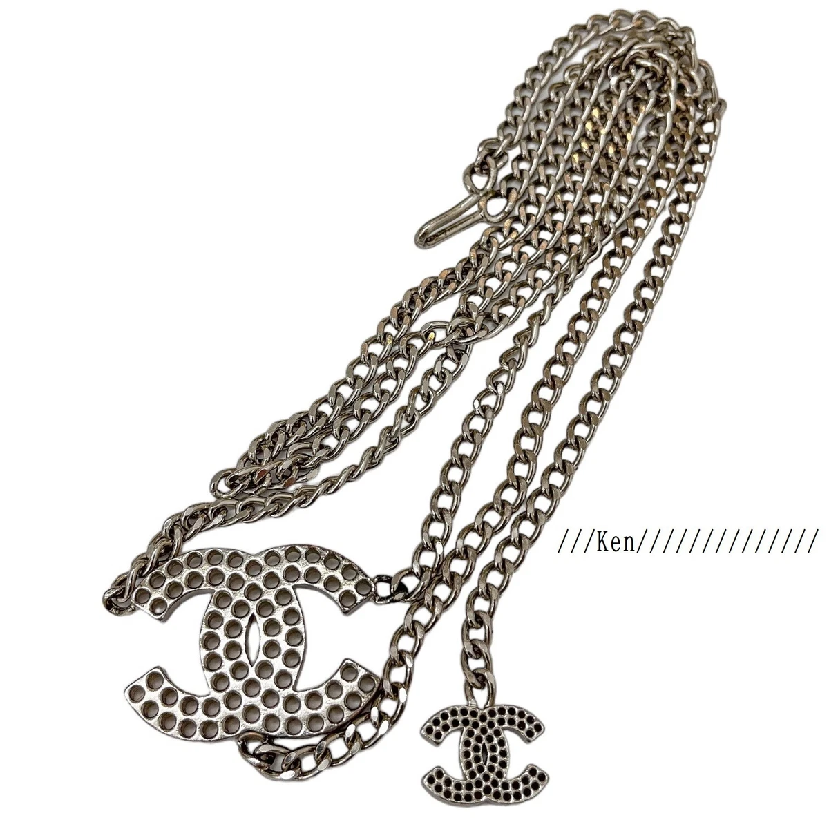Chanel Camellia CC Logo Line Stone Chain Belt 2 Rows Silver Metal Chanel Silver Metal CC Chain Belt, 2009 Available For  main image 4