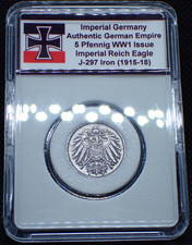 Imperial Germany WW1 *1915* 5 Pfennig Iron Coin Rare Empire in Case J.297