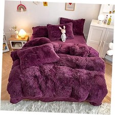 Kids Girls Faux Fur Comforter Sets - 3PC Bed Set Skin Twin/Full Grape Purple