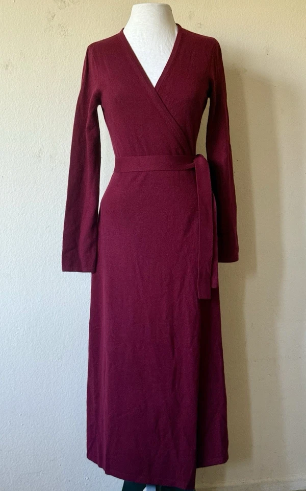 DVF Diane Von Furstenberg Linda Lana Cachemira Suéter Vestido Envolvente Rojo Talla M Foto 2 de 4