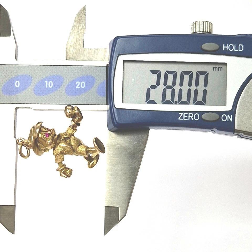 Colgante de oro de 9 quilates de Pinocho piedras rubí dije vintage con sello 28 mm de alto 6,7 g Foto 3 de 4