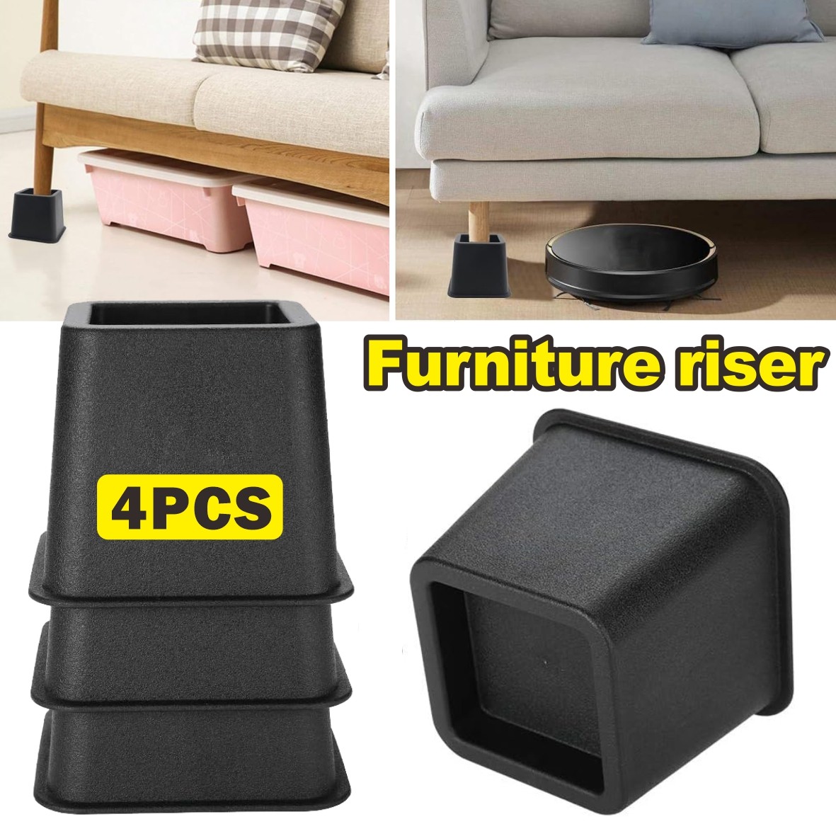 Set of 4 Heavy Duty Bed Risers Feet Leg Lift Furniture Extra Chair Raisers Stand