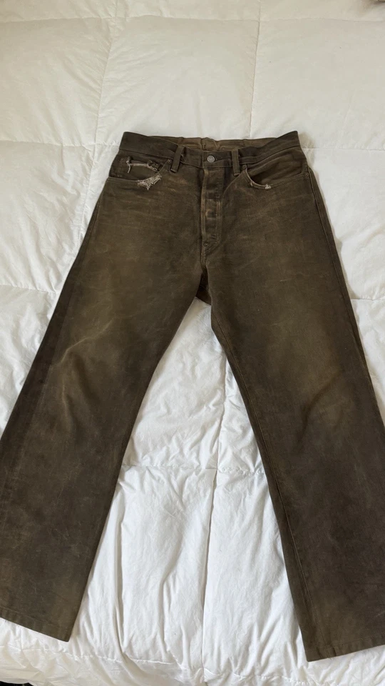 Pantalones de mezclilla rectos con ribete doble Rl RRL de colección RAROS muestra con botones 32x30 Foto 2 de 4