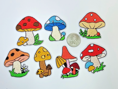 7 embroidered groovy mushroom patches mushy toadstool Iron Sew On Multicolor MCM - Picture 3 of 4
