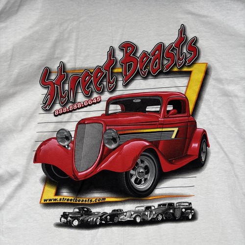 T-shirt vintage Street Beasts uomo taglia XL Hot Rods Jensen Activewear etichetta - Foto 2 di 11