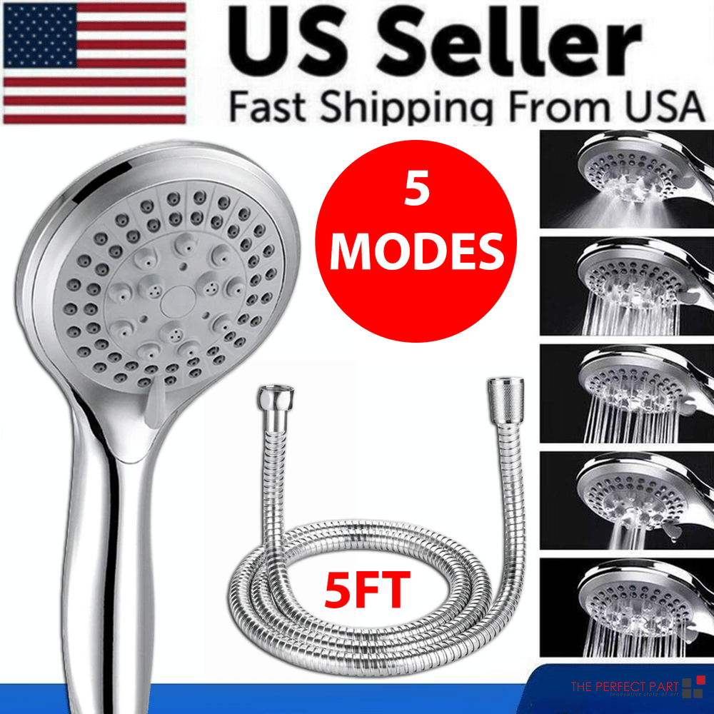 High Pressure Handheld Shower Head 5 Settings with 5 FT Hose Spray