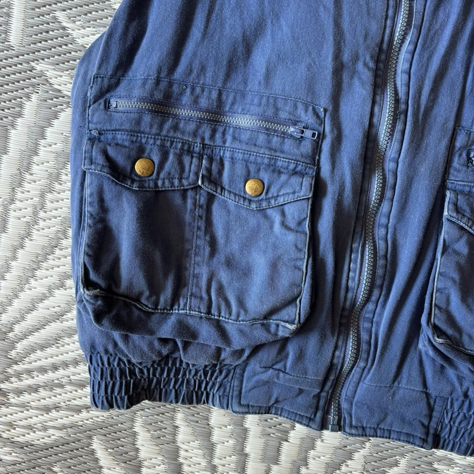 Винтажный грузовой пухлый жилет мужской размер L синий на молнии фланелевая подкладка уличный утилита 90-х - Изображение 2 из 4