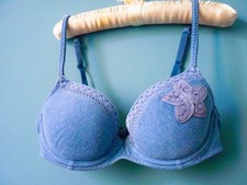 Soutien gorge Femme Etam lingerie 85B fleur  coton bleu TBE