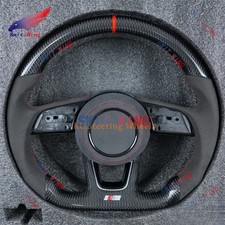 Custom Black Carbon Fiber Alcantara Steering Wheel For 2017-2024 Audi A3 A4 B9