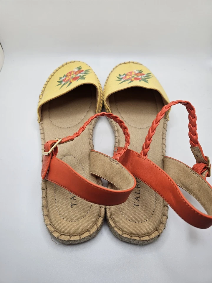 TALBOTS Alpargatas Eslinga Espalda Amarillo Bordado Floral Sandalias Mujer Talla 9.5 Foto 3 de 4