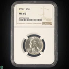 1957 Washington Silver Quarter NGC MS 66 Rim Toning