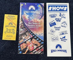 Vintage Kings Dominion Virginia Map Ticket Shows Brochure Lot