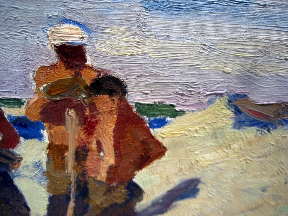 Russian SOCIAL REALISM PAINTING Signed Refinery Builders Workers Impressionism - Image 4 of 4