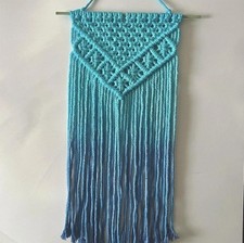 Handmade Blue Ombre Macrame Wall Hanging Cotton Fiber Art Boho Decor
