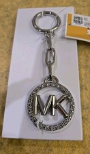 Michael Kors MK Circle Pave Key Charm NWT Handbag Purse Silvertone Keyring