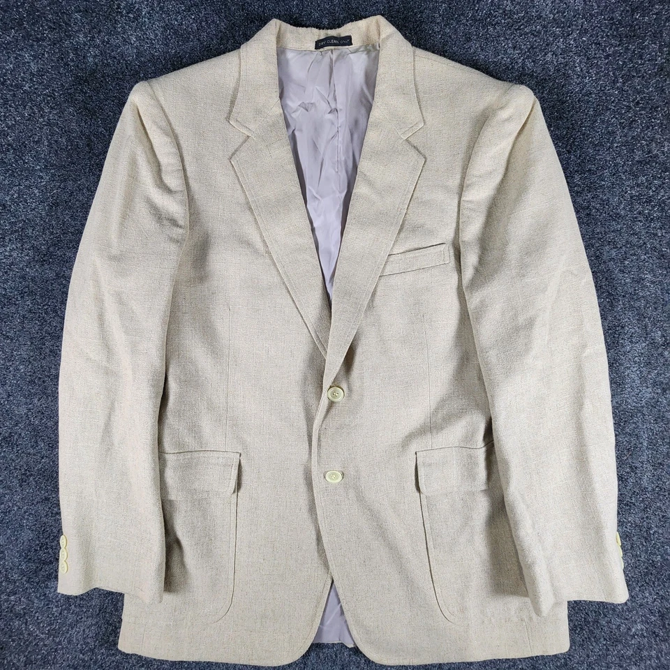 Blazer de Colección Jordache Beige Mezcla de Lino Para Hombre 42R Traje Chaqueta Abrigo Deportivo Preppy Foto 3 de 4