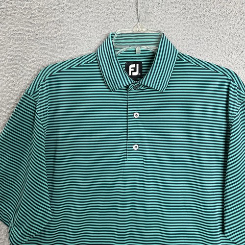 FootJoy FJ Golf Polo Shirt Men’s Size M Green Blue Striped Pablo Creek Active - Picture 3 of 11