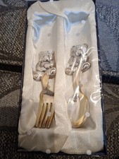 Boxed And Sealed  Silver Plated  Fork And Spoon With Teddy On Top