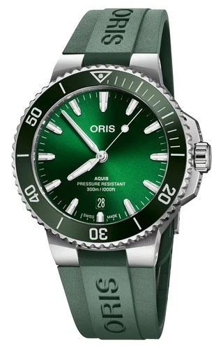Oris Aquis Date Automatic Green Rubber Divers Date Mens Watch 733 7787 4157-RS