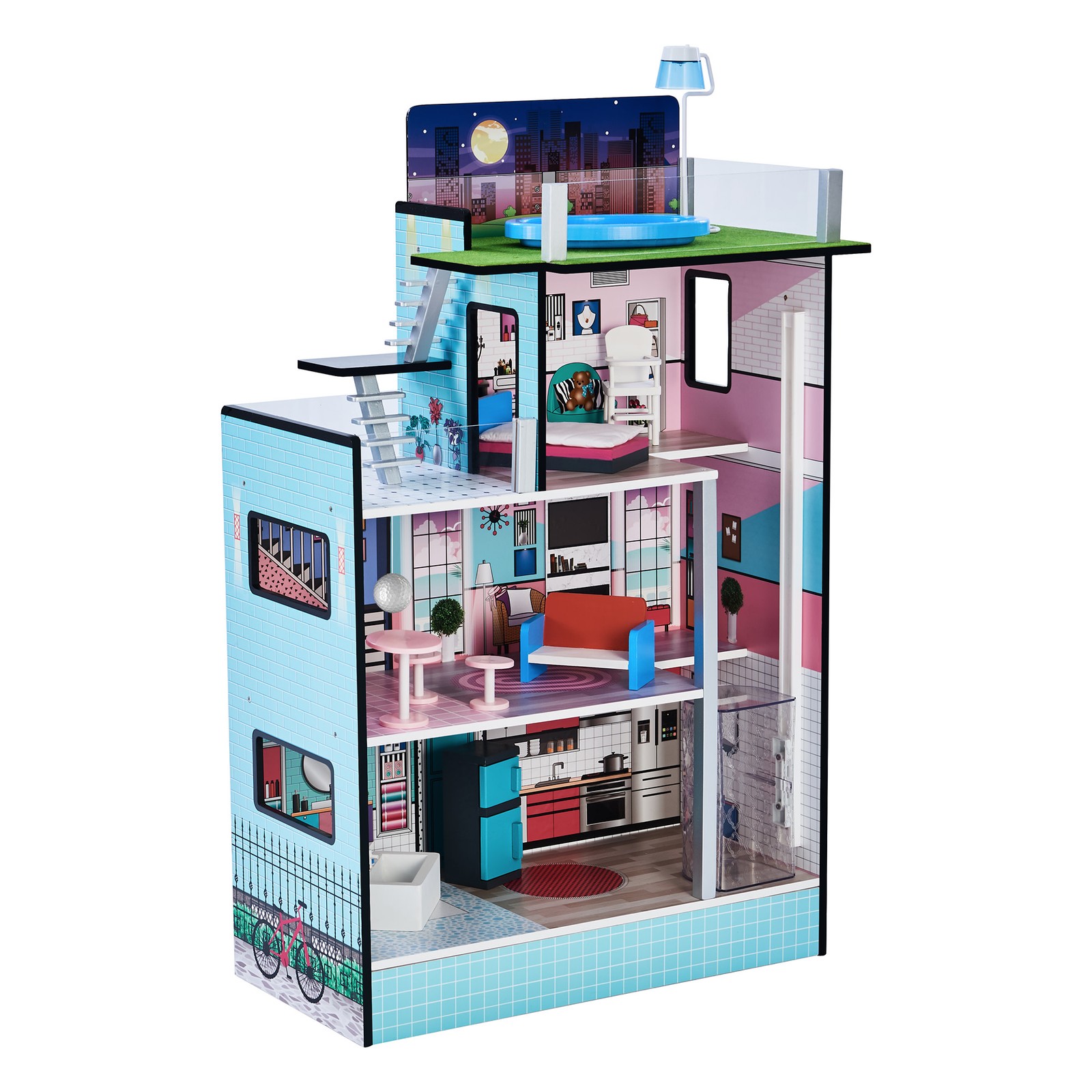 Olivia’s Little World Kids Wooden Large 12 Dollhouse B-WARE